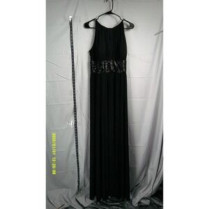R & M Richards Black Maxi Dress Halter Neck Sleeveless Evening Gown